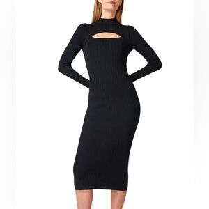 Sweaty Betty Black Long-Sleeve Cutout Ribbed Midi Dress